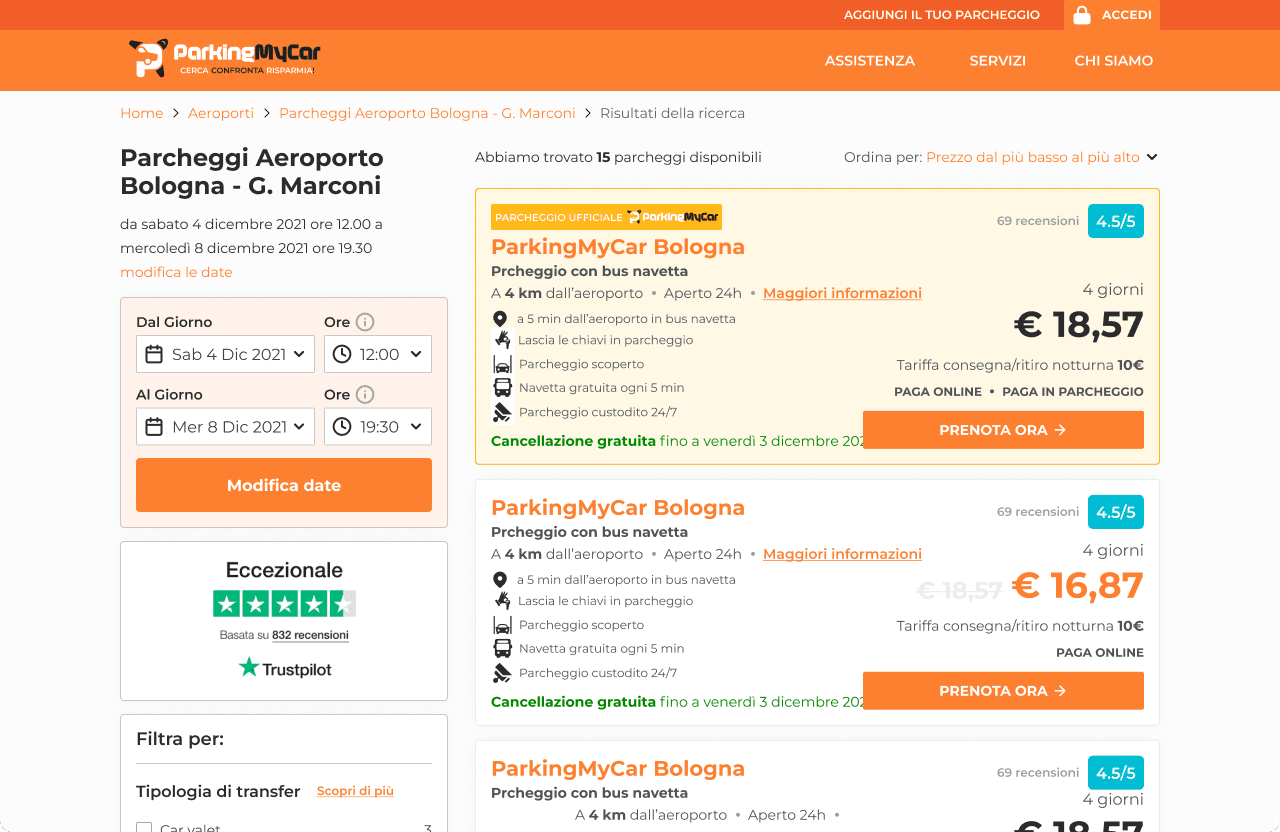 ParkingMyCar Listing Page Desktop - Before